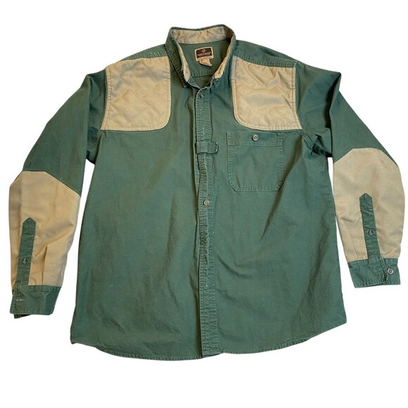 Northeast Outfitters Mens Hunting Shirt Medium Green With Tan Canvas Accents But - Picture 1 of 7